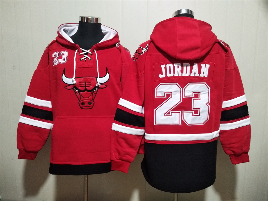 Michael Jordan #23 Chicago Bulls Red Pocket Lace-Up Pullover Hoodie - $63.20