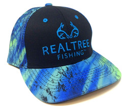 Realtree Fishing Embroidered Logo Black Blue Camo Adjustable Curved Bill Hat Cap - £9.83 GBP