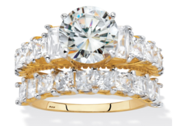 Round Emerald Cut Cz Bridal Gp 2 Ring Set 18K Gold Sterling Silver 6 7 8 9 10 - £157.31 GBP