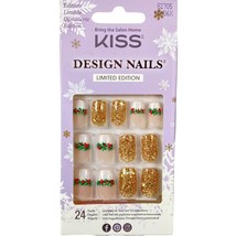 NEW Kiss Nails Limited Edition Glue Manicure Medium French Green Gold Ch... - $16.88