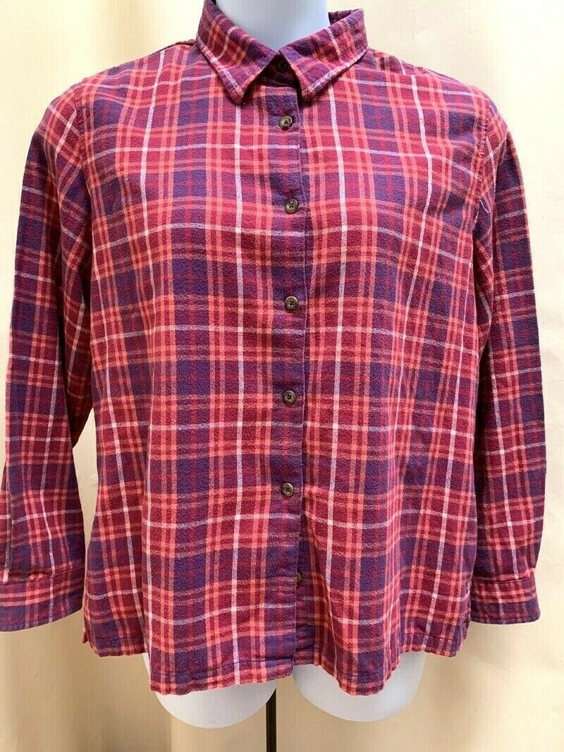 Primary image for Cabelas XL Shirt Red Purple Plaid Flannel Long Sleeve Top