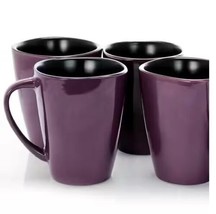 Elama Mulberry Stoneware Glazed Purple &amp; Black 4 Piece Mug Cup Set 14 fl oz - £22.79 GBP