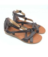 Lucky Brand Hadzy Sandals Flat Strappy Leather Zipper Brown Size 6 - £30.36 GBP