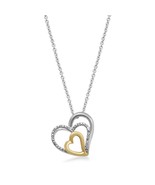 18K Gold-over-Silver and Sterling Silver Diamond Accent Triple Heart Nec... - £37.95 GBP