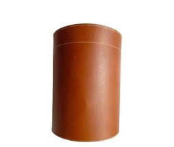Shwaan Cylindrical Round Leather Trash Can, Harness Leather Office Bin Gift - $169.24