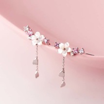 Dainty Flower Dangle Drop Earrings for Women Pink Flower Earrings Fine Jewelry - £11.19 GBP