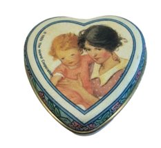 Mother &amp; Child Hugs In Kisses Bristol Ware USA 1925 Heart Shaped Vintage Tin - £8.25 GBP