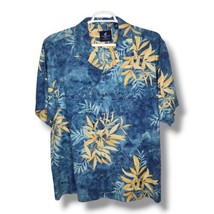 Carribean Joe Hawaiian Shirt Men&#39;s XXL Blue Yellow Floral Washable 100% Silk  - £17.16 GBP