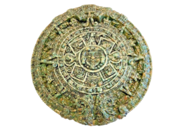 Wall Plaque Aztec Mayan Calendar Art Hanging Green Stone 7&quot; Diameter Vin... - $31.65