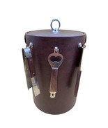 Vintage MCM Ice Bucket Brown Leather Vinyl With Handle And Bar Tools Mid... - £26.55 GBP