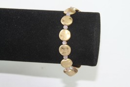 Plunder Bracelet (New) Pink Golden Disks - Pink Marbled Beads On Elastic - 7&quot; - £12.74 GBP