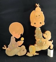 Set Of 2: Laquered Vintage Big Eye Girl w Puppy &amp; Boy w Chick On Wood VG... - £34.84 GBP
