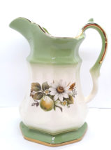 Imperial Pottery Hand Painted Green Porcelain Pitcher Pear Gold Trim 7 3/4&quot; - £13.36 GBP