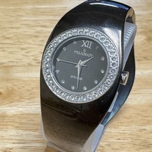Peugeot Swiss Quartz Watch Lady Black Swarovski Crystals Cuff Bangle New Battery - $33.24