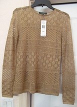 NEW RALPH LAUREN PETITES Sweater top w Cami Gold Metallic Crochet Look P... - £46.61 GBP