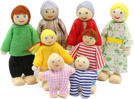 Lovely Happy Dollhouse Dolls Family Set of 8 Wooden Figures for Children House P - £15.14 GBP