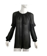 Designer Silk Top Chiffon Blouse Bishop Sleeve Black See Through Just Ca... - $237.48