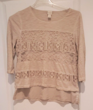 Chicos Top Womens 1 US Medium Beige Long Sleeve Embroidered Boho Casual - £14.84 GBP