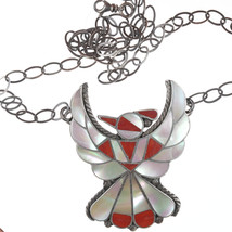 Vintage Zuni silver inlaid thunderbird pendant/necklace - £146.75 GBP