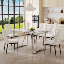 7 Pc Dining Set, 55&quot; Faux Marble Table &amp; 6 Chairs - $623.99