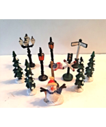 Lot of 11 Christmas Village Accessories and Snowman Signs Lights RR Flag... - $20.56