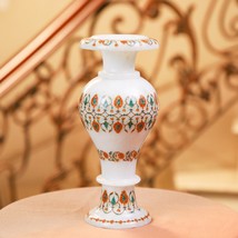 16&quot; White Marble Flower Inlay Fine Inlay Flower Semi Precious Decor Home - £3,956.81 GBP