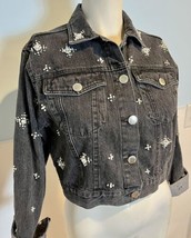 Free Generation Los Angeles Black Denim Cropped Pearl Embellished Jacket... - £22.01 GBP
