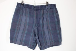 Vtg Bugle Boy Vincente Nesi 36 Blue Check Plaid Ramie Cotton Shorts - $23.36