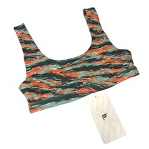 Fabletics Lola Low-Impact Tiger Camo Sports Bra XS Green Orange Athleisure New - $24.75