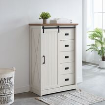 5 Drawers Dresser w/Sliding Barn Door, Farmhouse Modern Tall Dresser 5 C... - $621.00