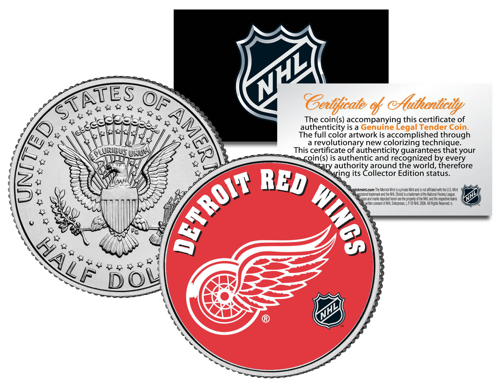 Primary image for DETROIT RED WINGS NHL Hockey JFK Kennedy Half Dollar U.S. Coin * LICENSED *