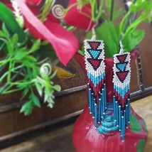 Glass Beaded earrings for girls &amp; women turquoise Seed Beads Handmade - £14.99 GBP