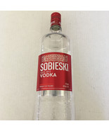 Empty embossed plastic Sobieski vodka bottle red label - $19.75