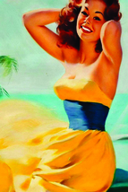 &quot;Retro Woman in Yellow Dress with a Beautiful Smile - Vintage Digital Im... - $3.99