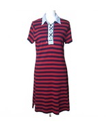Vintage? Chaps Polo Dress S Navy Red Stripe Blue Collar 0111 - $21.56