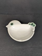 Vintage Ashtray Small White Bird with Green Tip Feathers 2 Slot 4 Inch - $12.00