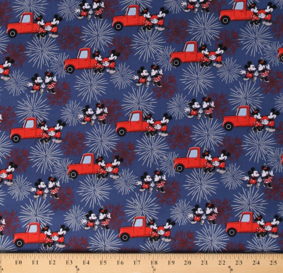 Cotton Mickey and Minnie Mouse Fireworks USA Fabric Print by the Yard D3... - $9.95