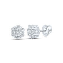 14kt White Gold Mens Round Diamond Flower Cluster Earrings 1/4 Cttw - £255.47 GBP