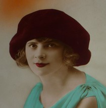 RPPC Hand-Colored Pretty Woman in Turquoise Dress &amp; Red Hat Vintage 1920&#39;s  - £6.86 GBP