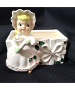 Vtg Japan Christmas Girl with Candy Cane Planter Spaghetti Trim No Red P... - $602.77 MXN