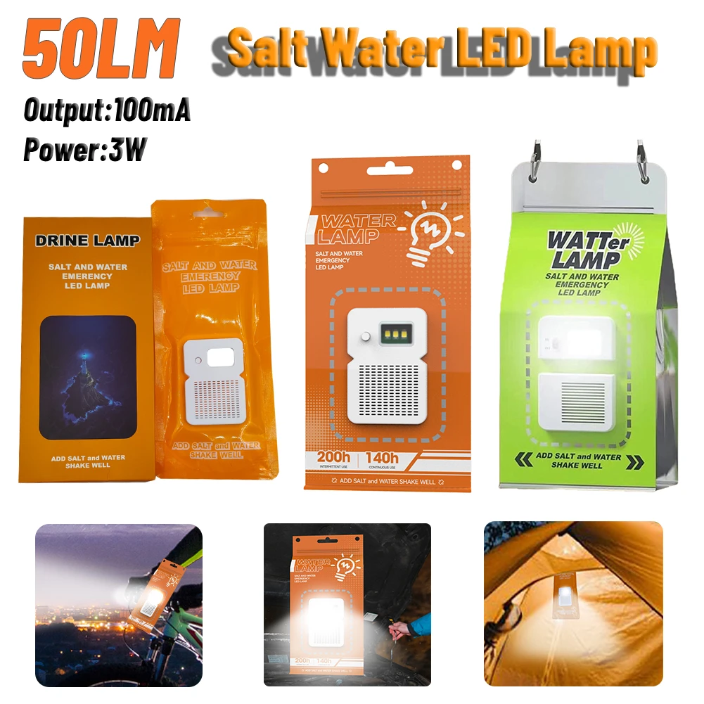 Portable Salt Water LED Lamp Outdoor No Charge Emergency Lights Energy Saving - £8.91 GBP+