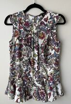 Banana Republic Top XSMALL Multi Color Paisley Floral Pin Pleat Ruffle K... - $19.79