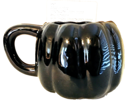 ANTHROPOLOGIE Halloween Mug Pumpkin Shaped Black Ceramic NEW in BOX 14oz... - $13.54 CAD