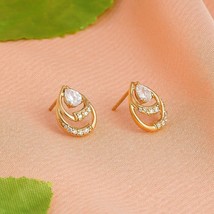 1CT Pear Cut Lab Created Diamond Women&#39;s Stud Earrings 14K Yellow Gold Plated - £109.01 GBP