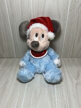 Disney parks Baby Mickey Mouse Blue Plush Santa hat bib Baby's 1st Chris... - $7.83