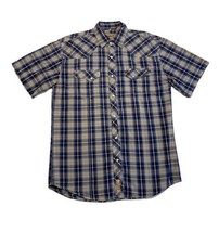 Rafter C Cowboy Collection Pearl Snap Western Shirt Blue Plaid Men’s Large - $19.35