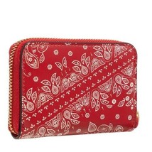 Bandana Print Lauren Ralph Lauren Small Leather Zip Around Wallet Red White - £54.91 GBP