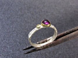 Sterling silver and 18k Yellow gold ring with Purple Amethyst. Gift for girls. F - £117.68 GBP
