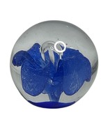 Vintage Glass Controlled Bubble Paperweight Blue Flower Unsigned - $28.77 CAD