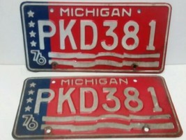 1976 MICHIGAN LICENSE PAIR PLATES MATCHED SET PKD381 FLAG BICENTENNIAL R... - £22.32 GBP